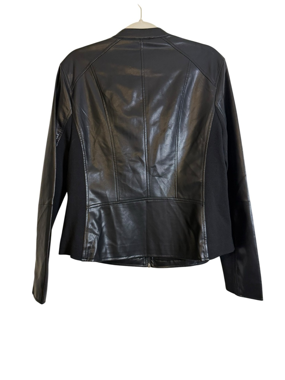 Kenneth Cole Black Mixed Media Faux Leather Moto Jacket sz L - Picture 2 of 4